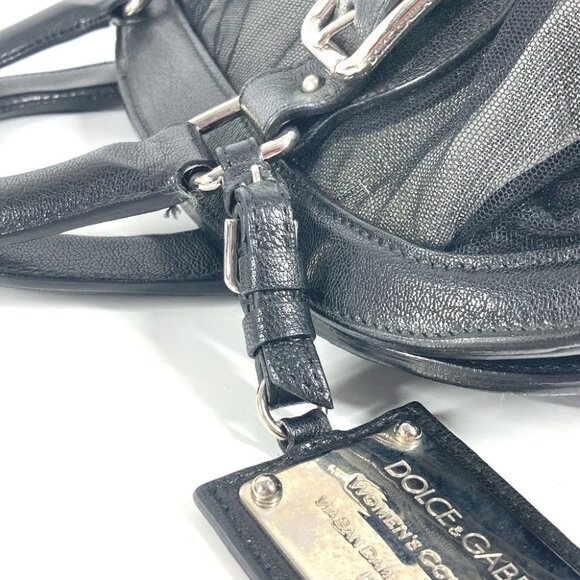 DOLCE & GABBANA With porch Logo mesh Bag Tote Bag Hand Bag Leather Black - Picture 11 of 16